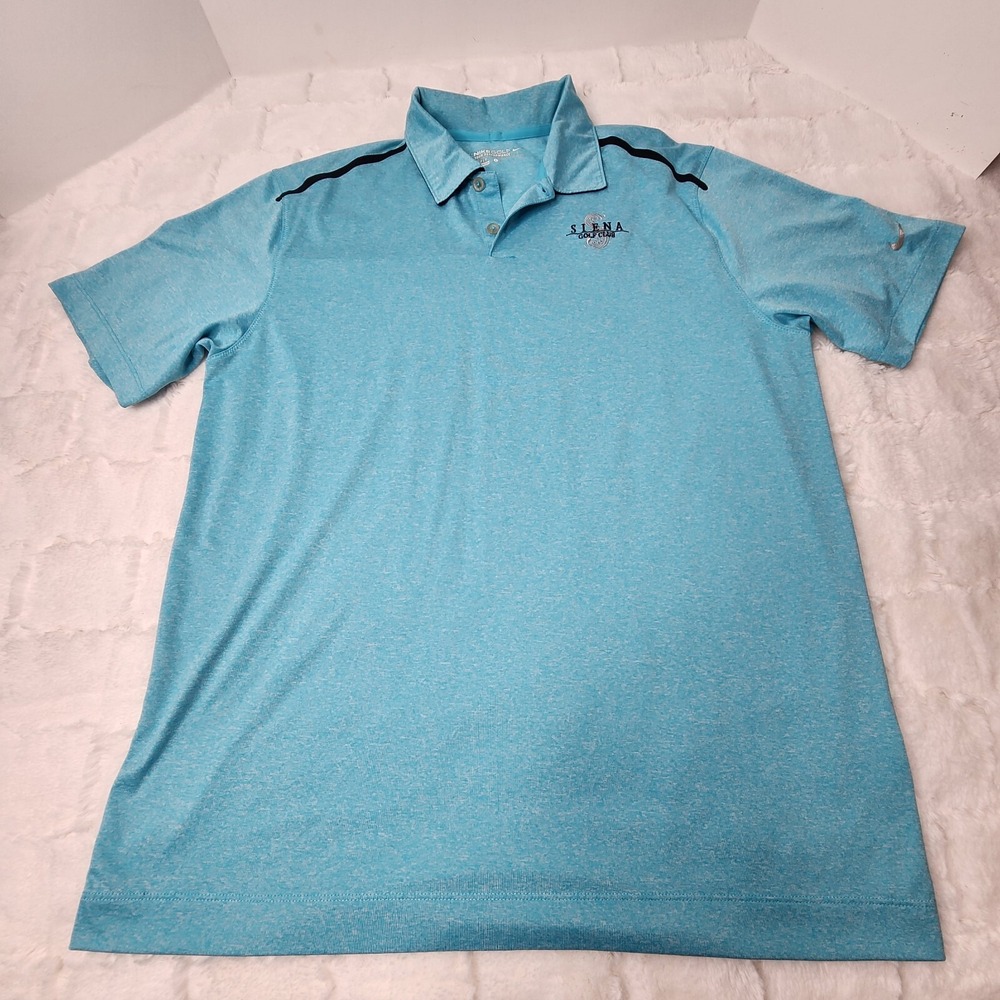 Nike Golf Dri-Fit Tour Perfo Sienna Golf Club Polo Shirt Men L Heather Aqua Blue